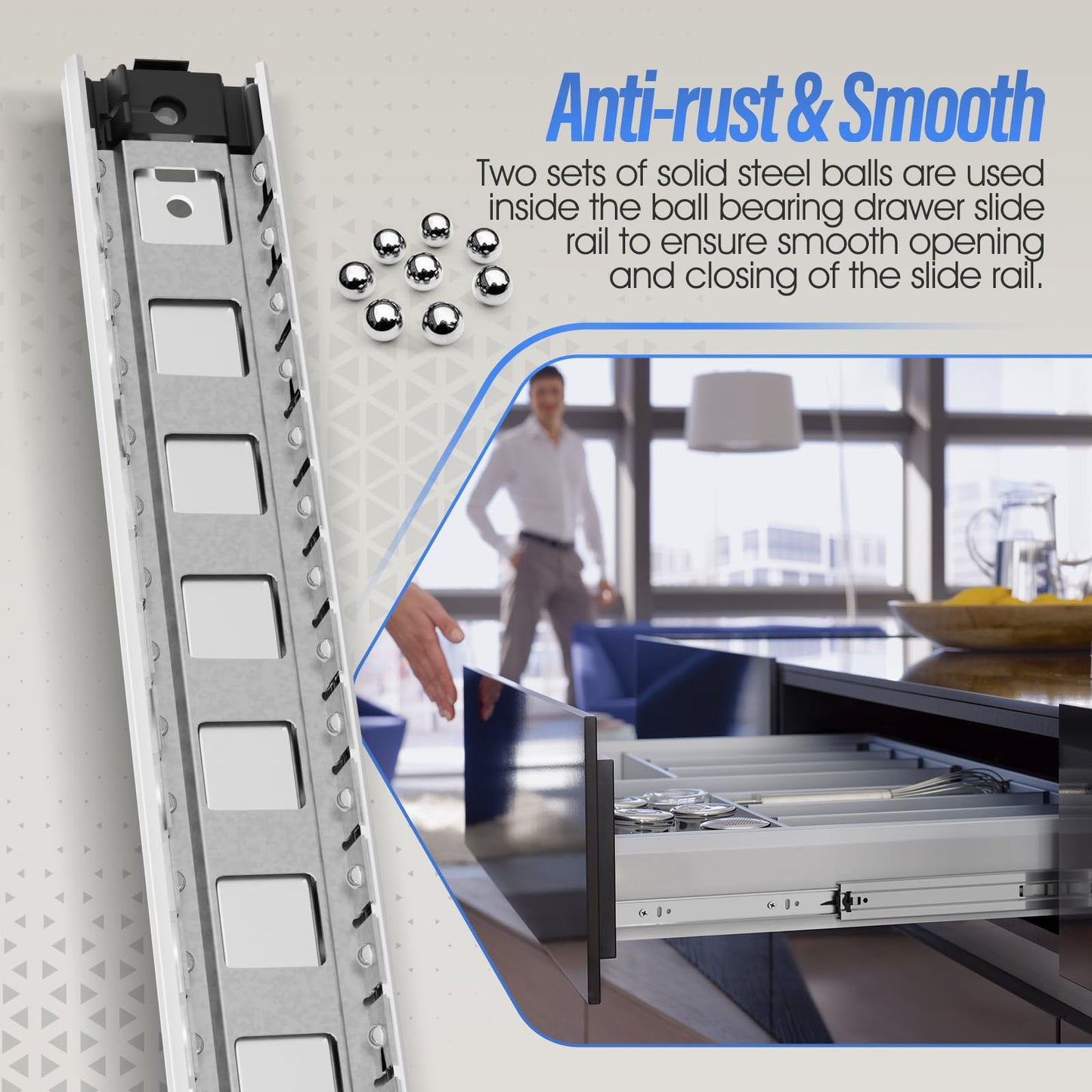 BAIDICE 10 Pair Full Extension Ball Bearing Drawer Slides 8 10 12 14 16 18 20 22 24 Inch 100 LB Load Capacity Side Mount File Cabinet Rails Dresser Metal Runner Trash Can Kitchen (22 inch, Sliver)