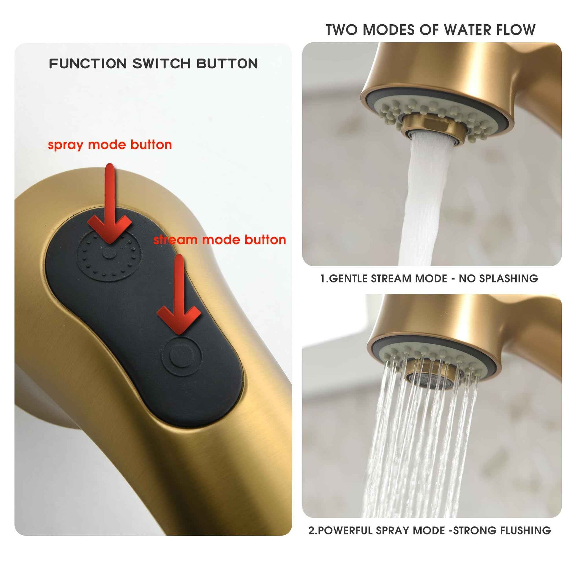 BRAVEBAR Gold Kitchen Faucet with Sprayer - Matte Brushed Gold Kitchen Sink Faucets with Pull Out Sprayer, Single Handle 1 Hole Faucet Solid Brass Commercial RV Faucets 2 Modes 150°Rotation No Lead