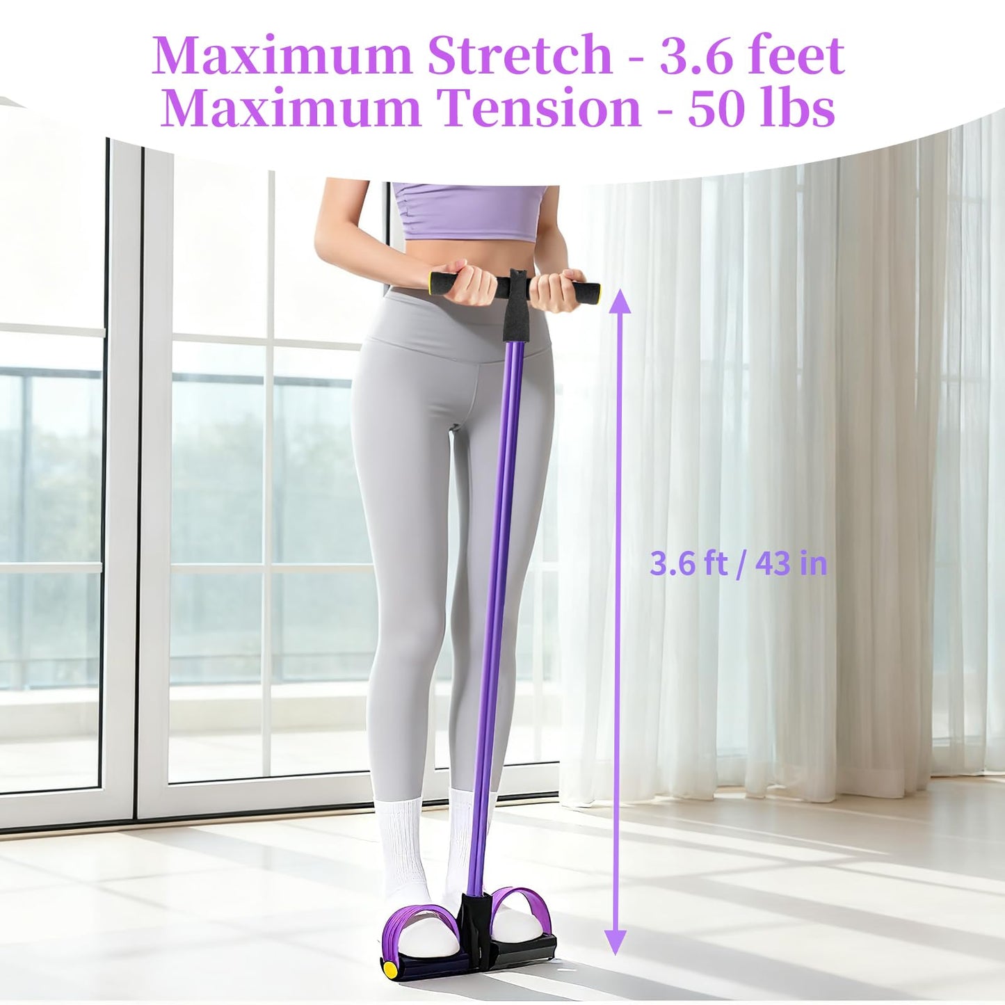 Pedal Resistance Bands with Handles, Upgrade 6-Tubes Elastic Bands for Exercise, Natural Rubber Foot Pedal Resistance Bands, Multifunction Fitness Bands for Abdomen, Waist, Arm, Leg, Pilates (Purple)