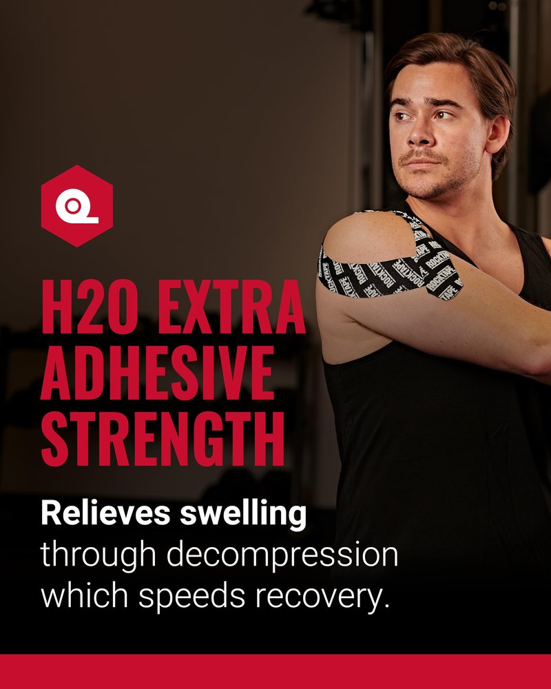 RockTape H2O 2-Inch Highly Water-Resistant Kinesiology Tape , Black, 2" x 16.4'