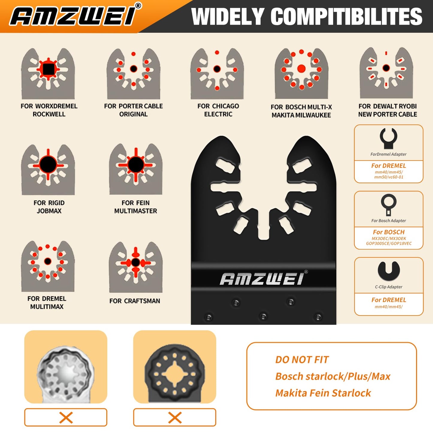 AMZWEI 8PCS Oscillating Tool Scraper Blades,HCS Caulk Remover Tool Blades for Vinyl Flooring,Paint,Carpet,Tile Adhesives, Compatible with Dewalt Milwaukee Dremel, Ryobi, Rockwell