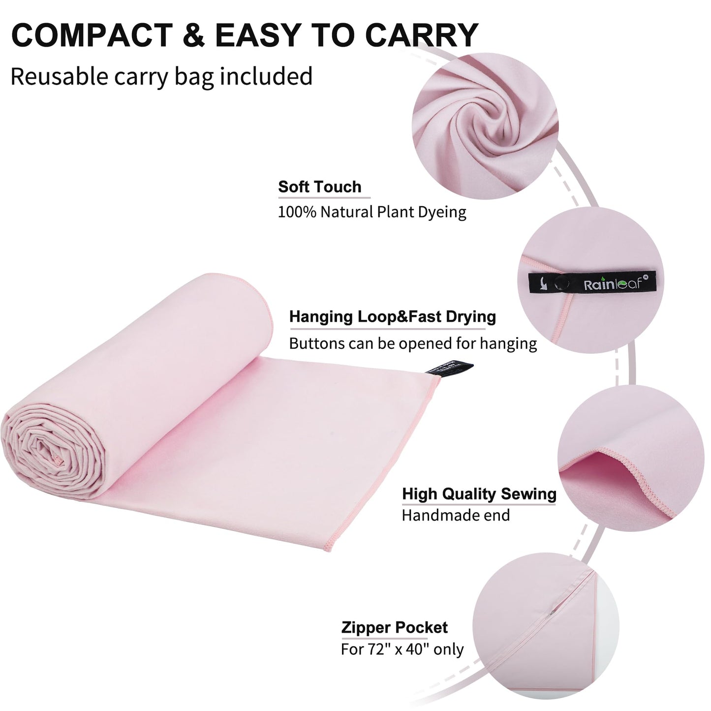 Rainleaf Microfiber Towel Quick Dry Camping & Travel & Gym Towel. Compact