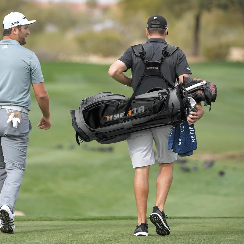 HYPATA 14 Way Golf Stand Bag-Lightweight Golf Bag for Men Women, Premium PU Leather Golf Bag with Stand, 8 Pockets, Cooler Pouch, Rangefinder Pouch, Detachable Dual Strap, Rain Cover Hood, Gray