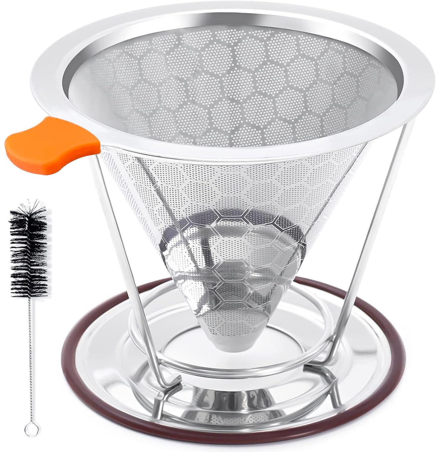 Pour Over Coffee Dripper, Stainless Steel Filter, Easy to Clean Paperless Pour Over Coffee Maker,Reusable Filter, Cone Dripper with Removable Cup Stand