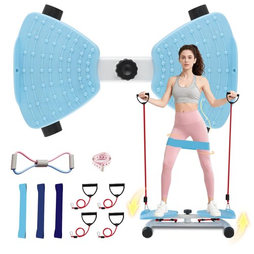 Waist Twisting Machine, Ab Twister Board, Adjustable Home Gym Equipment for Belly Fat - 330lbs Capacity, Ultra Quiet, Non-Slip Base for Women Men（Blue)