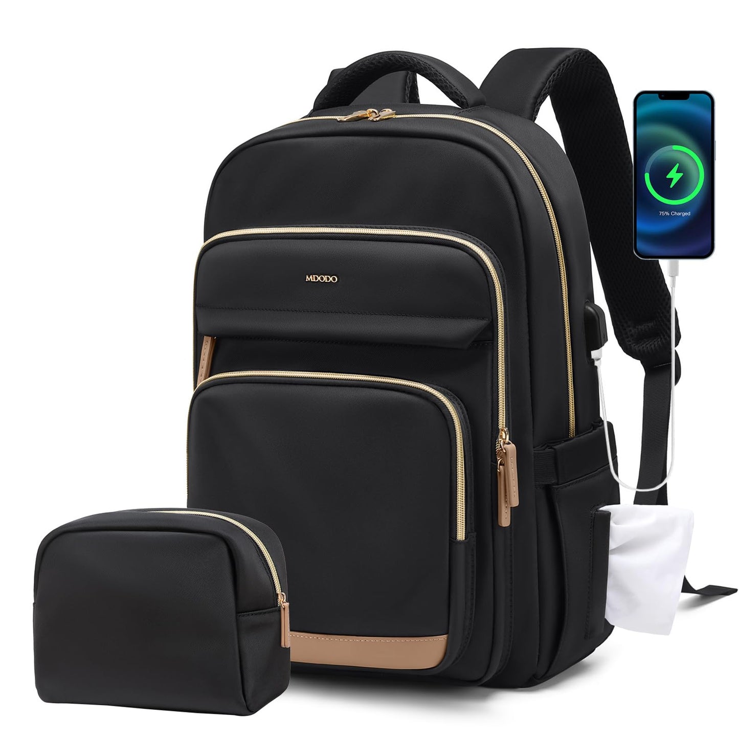 MDODO Laptop Backpack for Women,Travel Backpack with Laptop Compartment,Casual Daypack College Bookbag Computer Backpack for Work with Small Organizer Bag,Black