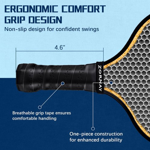 Zornay Carbon Pickleball Paddle, 16mm Professional Power Control Lightweight Raw Carbon Fiber Pickle Ball Paddle, Elongated Wider T700 Pickleball Racket Gift, USAPA Approved