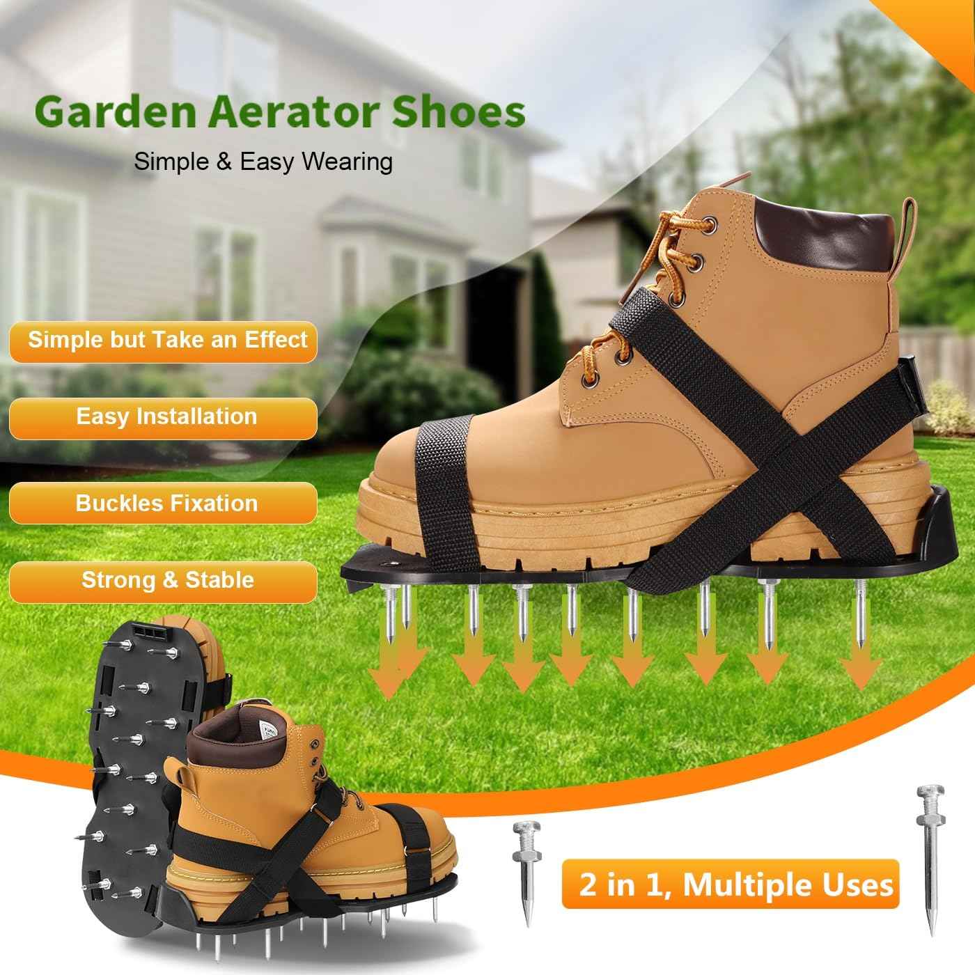 Gunite Spiked Shoes for Epoxy Floor,2 in 1 Fully Assembled，2 Lengths of Spikes with 1.8"" and 1.2"" Short Spikes，Perfect for Epoxy Garage Floors,Overlays, Lawn Aeration，Aerator Shoes