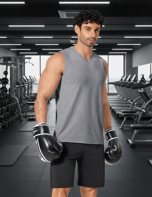COOFANDY Mens Gym Tank Tops Moisture Wicking Workout Sleeveless Shirts Gray V Neck Athletic Sport Training Tee X-Large
