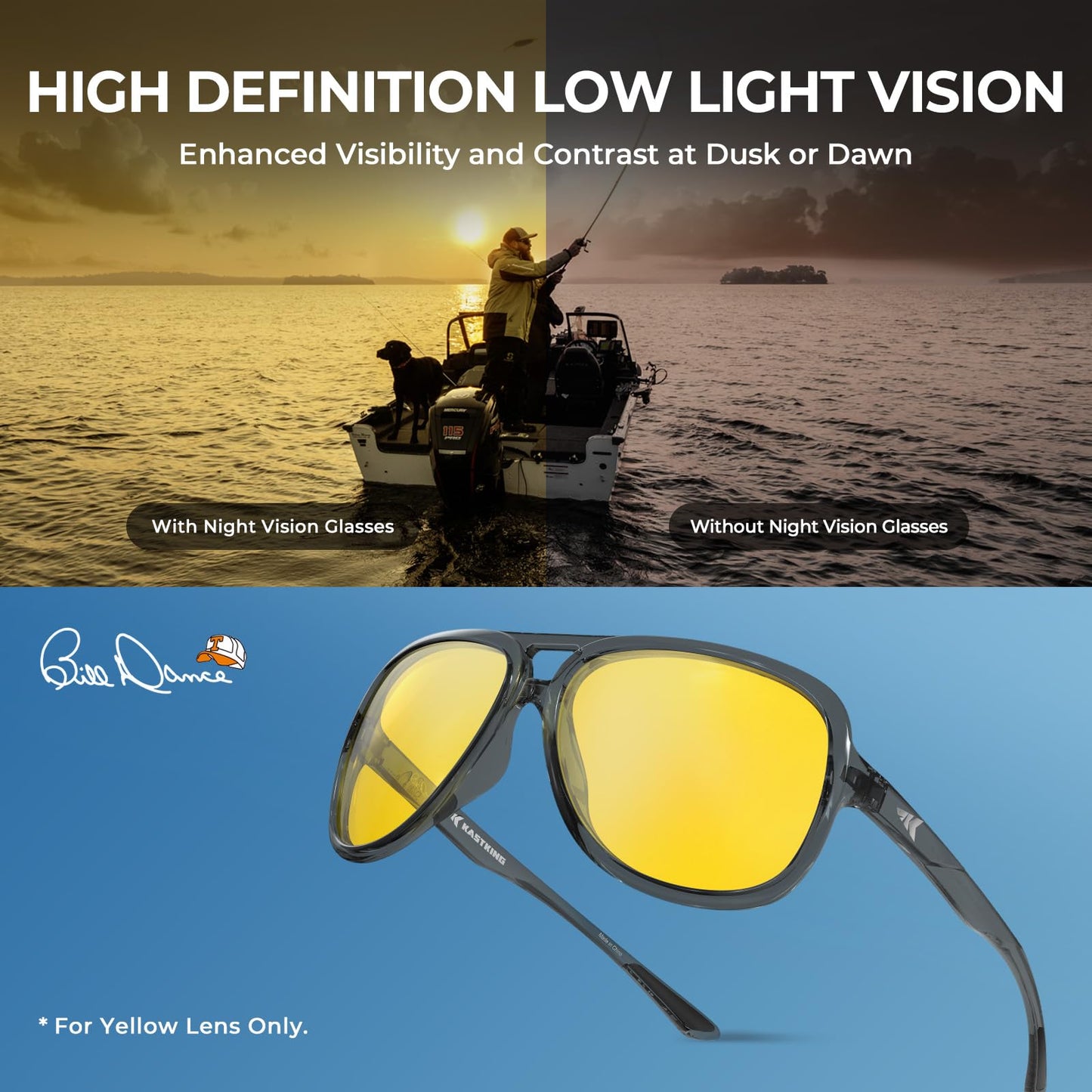 KastKing Bill Dance Mulberry Creek 3 Shades of Fishing Sunglasses Kit, Polarized, UV400 Protection, Oleophobic Coating, Tailored to Bright Sun, Partly Cloudy, and Low Light Conditions