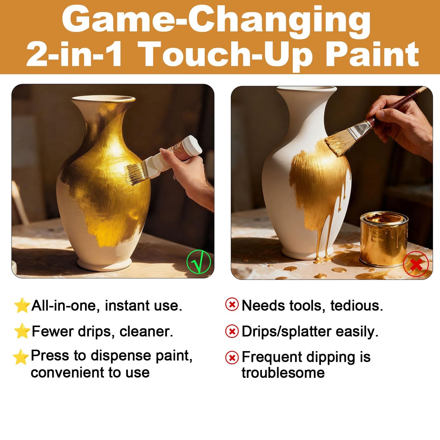 Anirun Liquid Gold Leaf Paint 6.35 Oz, 2 in 1 Furniture Paint for Wood, Art, Painting, Handcrafts, Clay Craf, Easy to Apply DIY Crafts(Pack of 1)