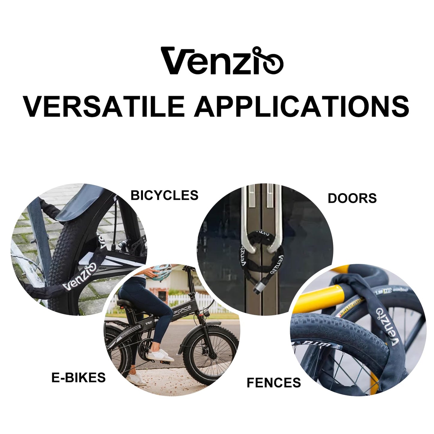 Venzio Bike Chain Lock, 3FT (900mm) Heavy Duty Anti-Theft Bicycle Lock with 2 Keys, 6mm Thick Steel Chain, Waterproof Sleeve and Zinc Alloy Core, Ideal for Scooter, Fence, Gate, Motorcycle