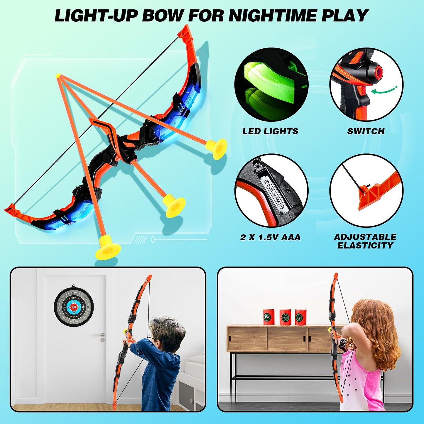 TOY Life Bow and Arrow Set - Light Up Archery Toys for Kids Ages 4-12 | Perfect Outdoor Gift for Boys