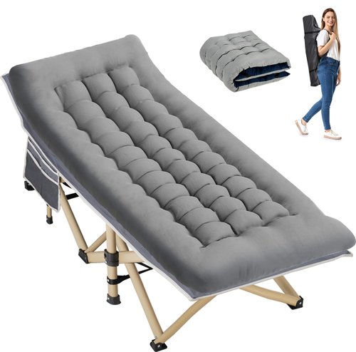 Candockway Folding Camping Cot with Comfy Mattress(Grey),600LBS(Max Load),Portable Cot Bed for Adults Include Carry Bags,28" Wider Sleeping Cots for Home,Office Nap,Outdoor Travel Camp Beach