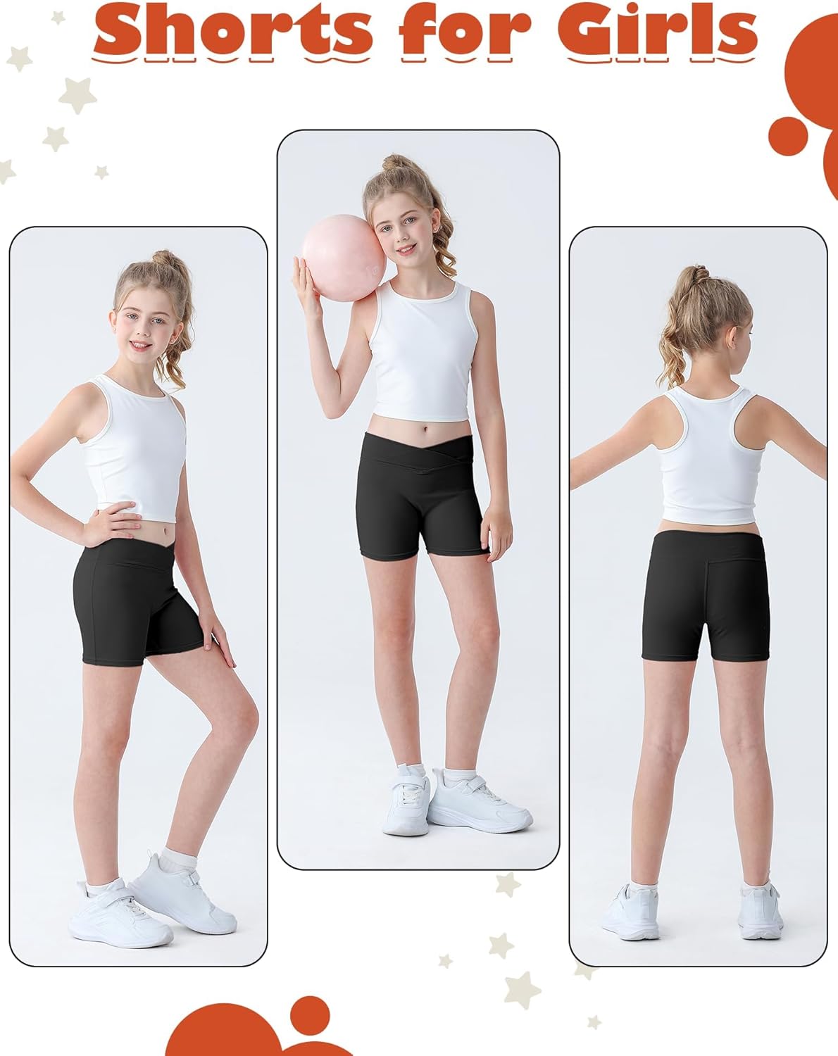 Skiennix Girls Athletic Shorts - High Waisted Biker Shorts for Gymnastics & Dance | Sizes 5-16Y