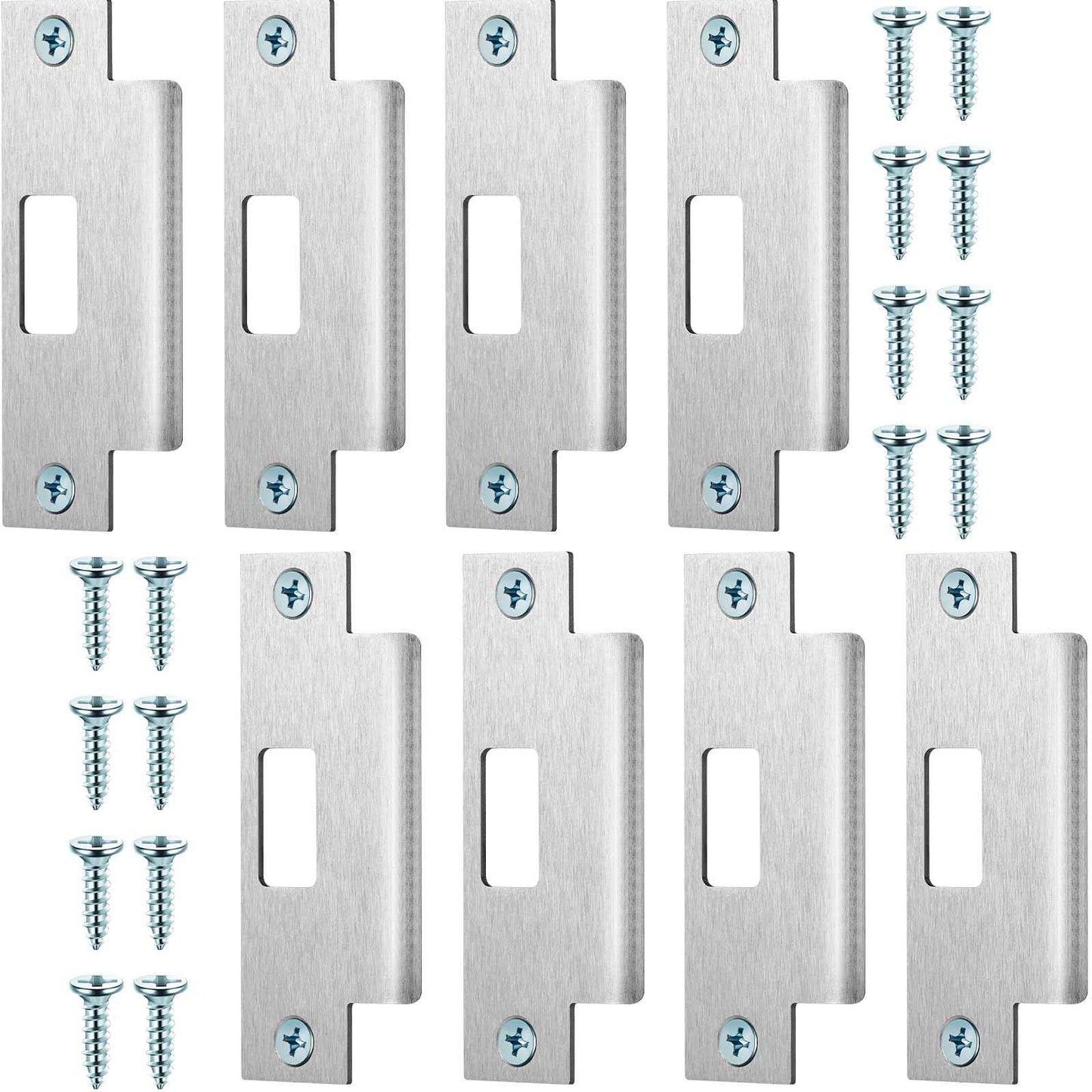 Tandefio 8 Pcs 4 7/8 x 3 3/8 x 1 1/4 Inch Deadbolt Strike Plate Stainless Iron Door Extended Strike Plate Door Reinforcement Backplate with Screws for Heavy Duty Residential Use (Silver)