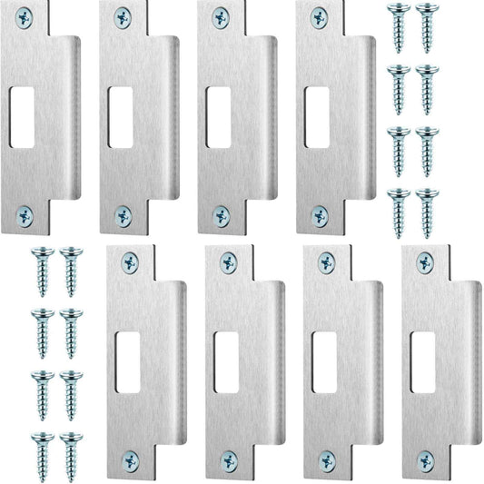 Tandefio 8 Pcs 4 7/8 x 3 3/8 x 1 1/4 Inch Deadbolt Strike Plate Stainless Iron Door Extended Strike Plate Door Reinforcement Backplate with Screws for Heavy Duty Residential Use (Silver)