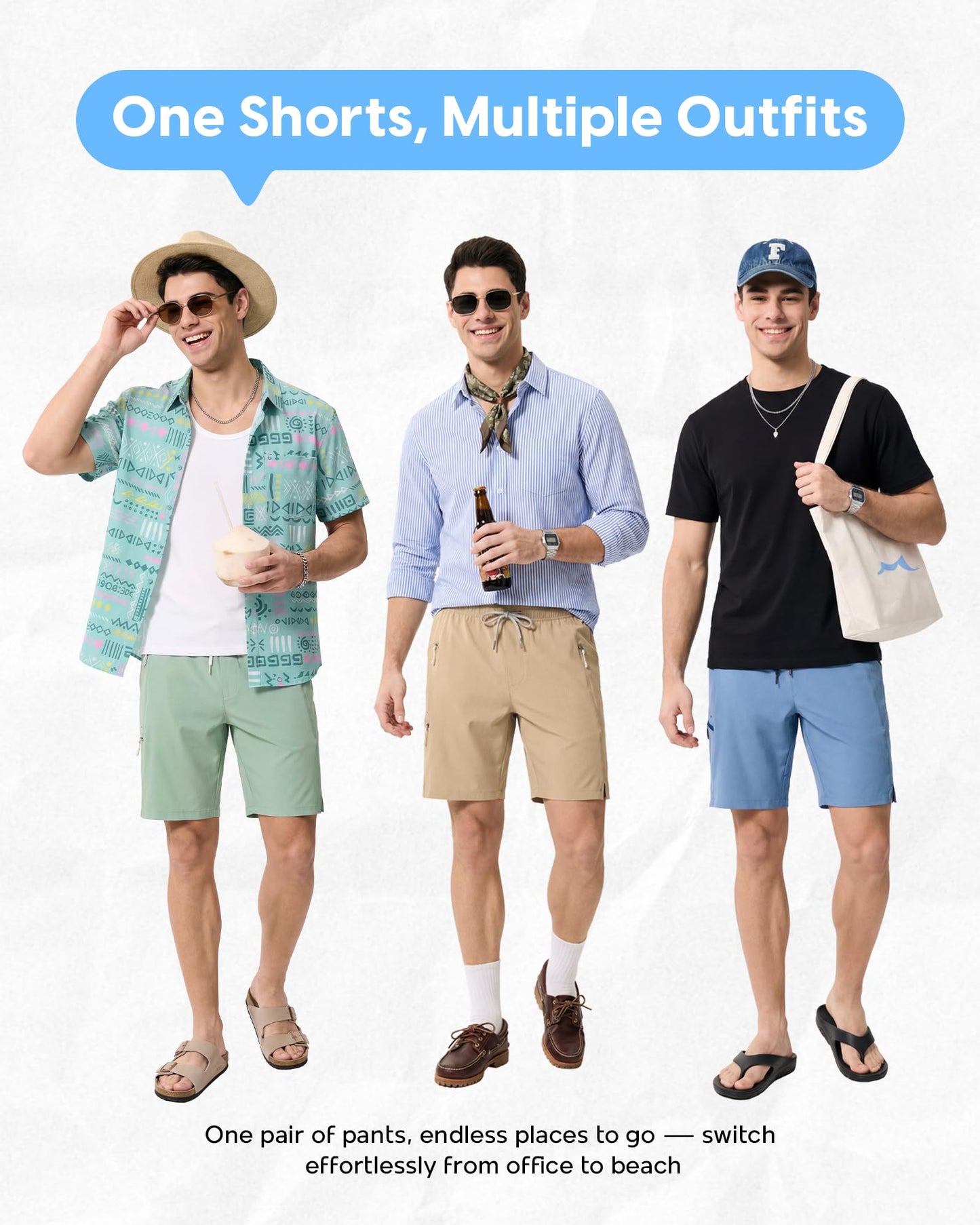 maamgic Mens Swim Trunks 9" Unlined Quick Dry Board Shorts with Zipper Pockets, 4-Way Stretch Bathing Suits for Beach, Vacation, Cruise，Yellowish-Green Medium