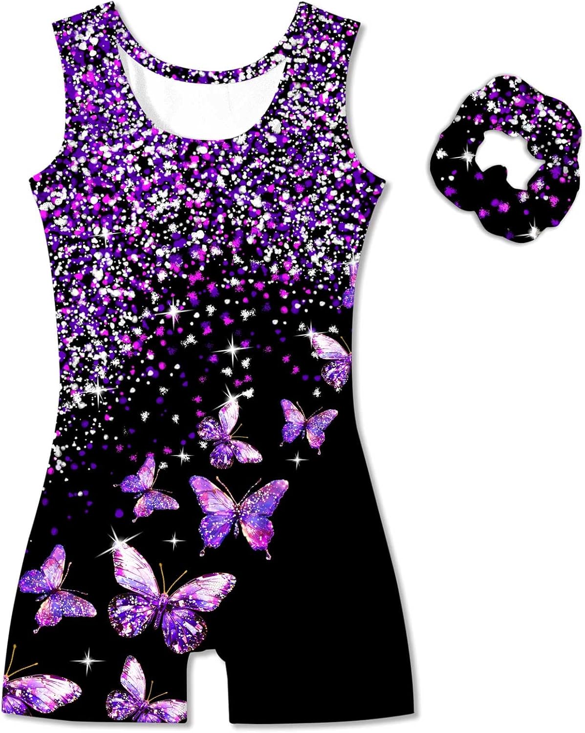 Vogseek Gymnastic Leotards for Girls 4-12Y - Sparkle Dance Unitards with Hair Scrunchie