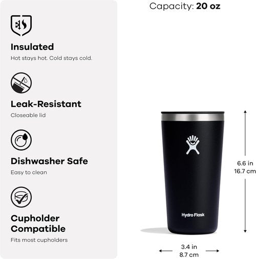 Hydro Flask All Around Tumbler - Insulated Travel Mug with Press-In Lid - 20 Oz Trillium Pink