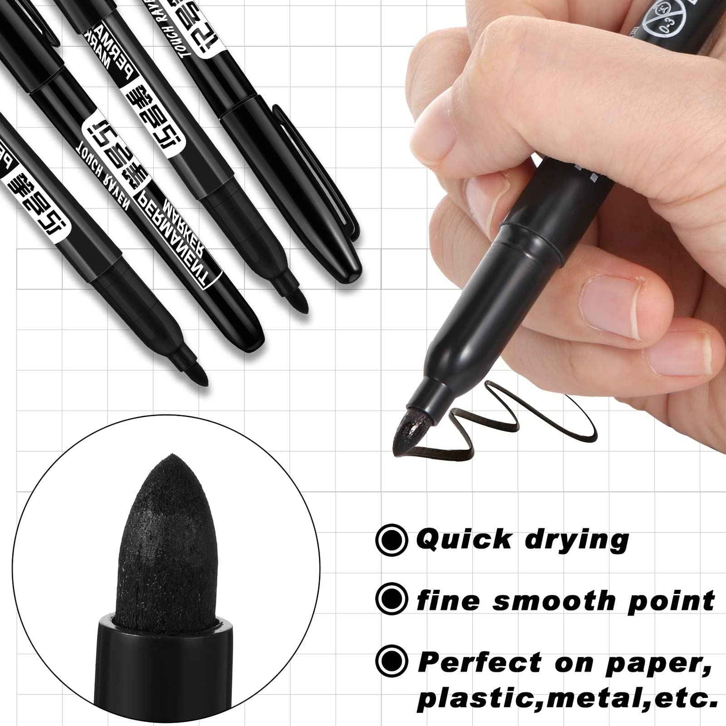 Thenshop 500 Pack Permanent Markers Bulk Black Permanent Marker Set Fine Point Pens Waterproof Work on Wood, Metal, Plastic, Stone, Glass