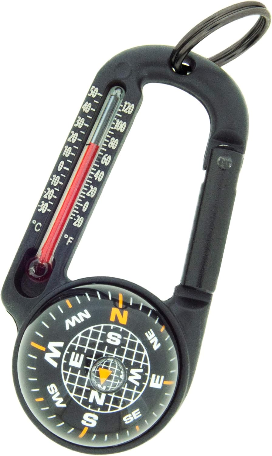 Sun Company TempaComp - Ball Compass & Thermometer Carabiner | Essential Hiking & Camping Accessory | Clips to Pack or Jacket
