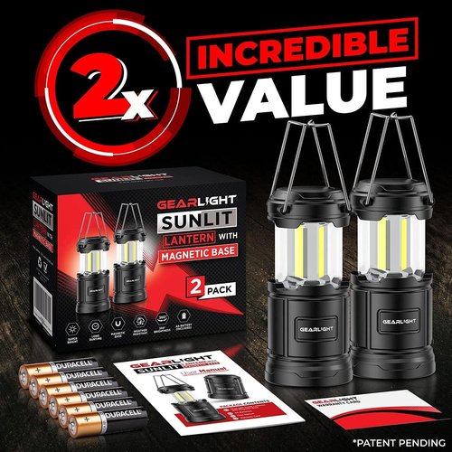 GearLight Camping Lantern - Portable LED Lantern with Magnetic Base & Foldable Hook | Black