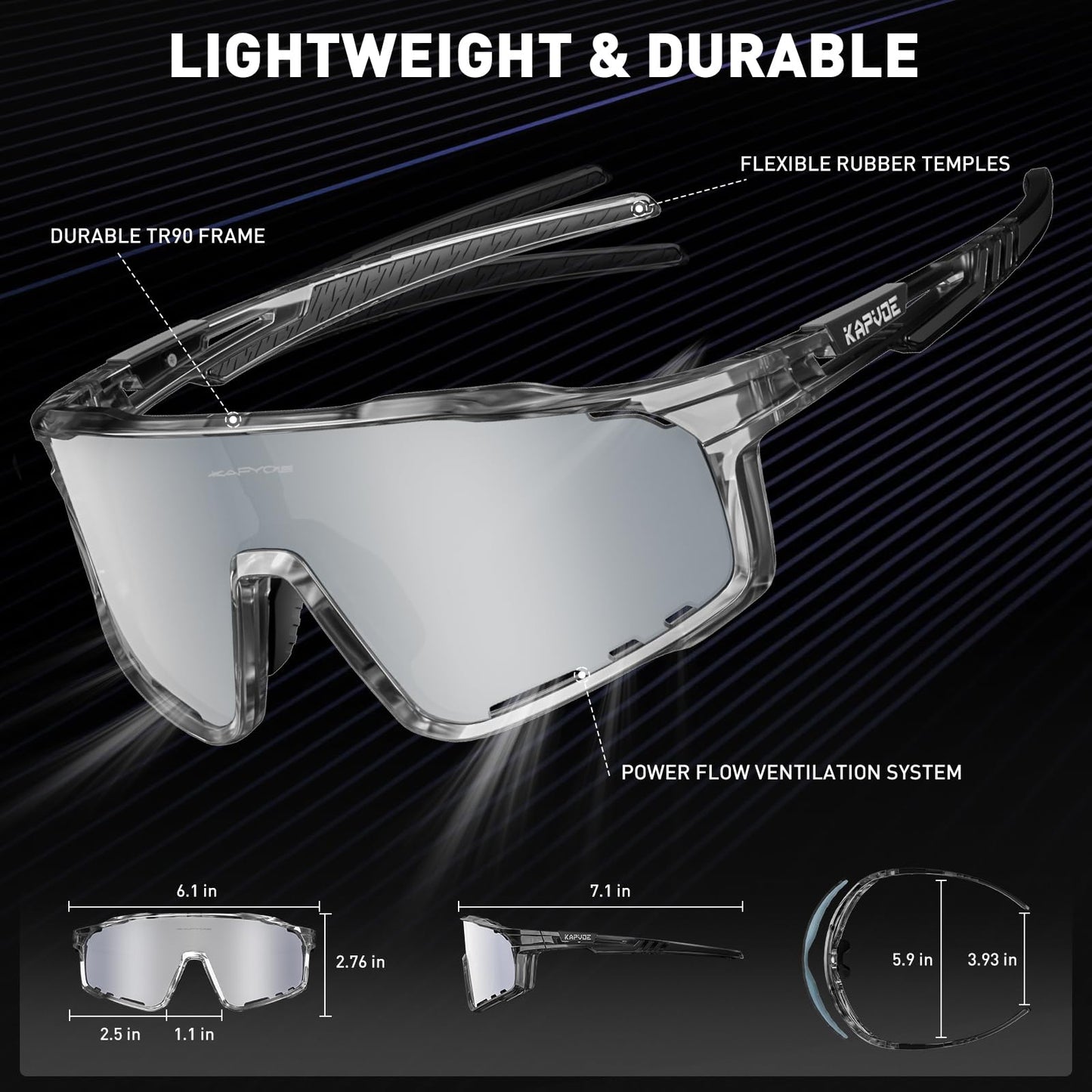 KAPVOE Polarized Cycling Glasses for Men Women Mountain Bike Sunglasses MTB Glasses TR90 Sport Sunglasses UV400 Protection Biking Bicycle Riding Running Triathlon Baseball Golf Cycle Goggles Silver