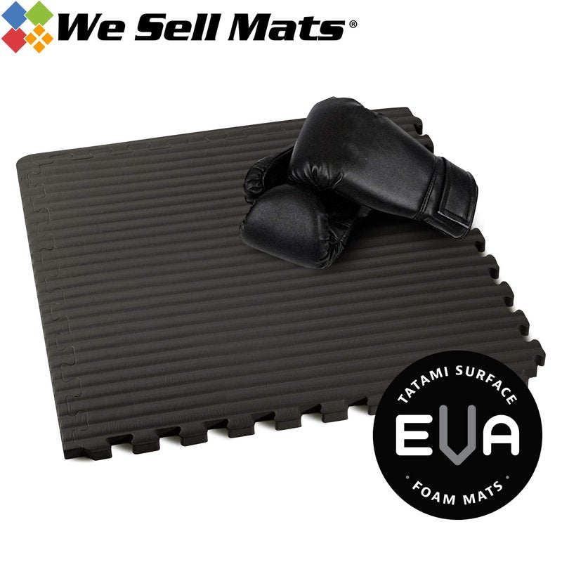 We Sell Mats 1 Inch Thick Martial Arts EVA Foam Exercise Mat, Tatami Pattern, Interlocking Floor Tiles for Home Gym, MMA, Anti-Fatigue Mats, 24 in x 24 in, Black (TL-25M), 24 Square Feet (6 Tiles)