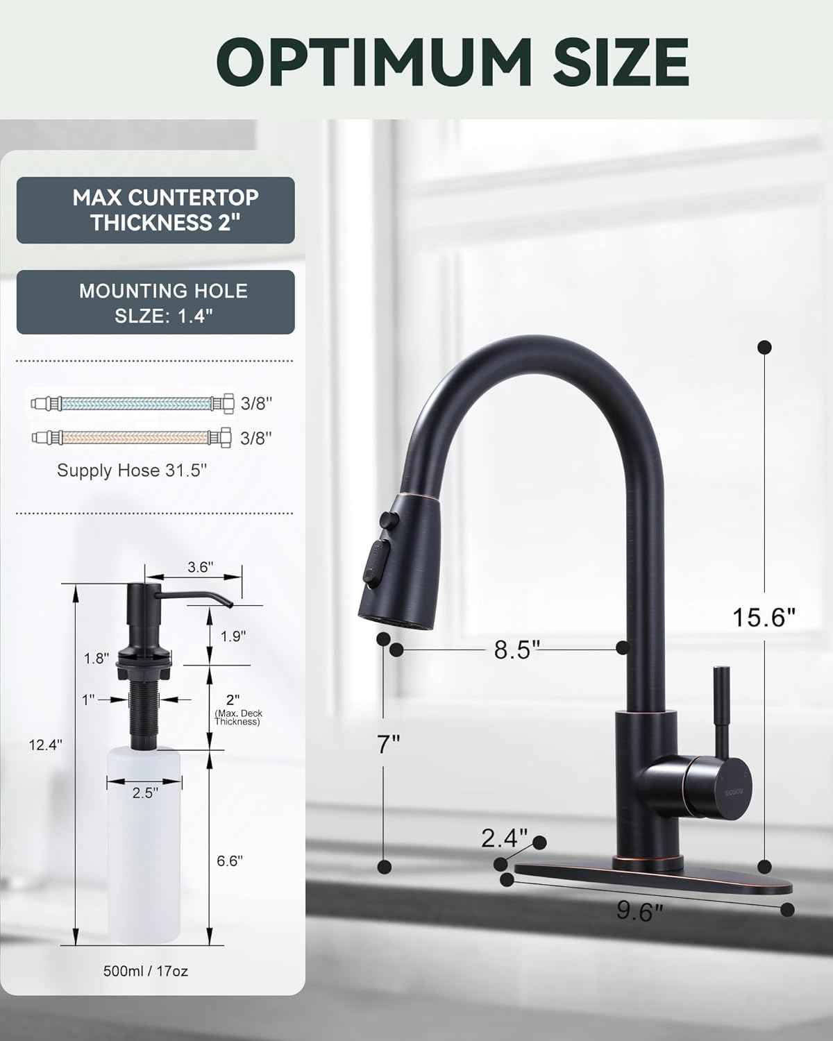 Stainless Steel Kitchen Faucet Combo with Water Filter - Brushed Nickel Sink Faucet for RO Systems