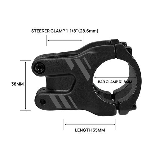 FIFTY-FIFTY Mountain Bike Stem, Aluminum Alloy Short MTB Stem, Suitable for 1-1/8 Steer Tube 31.8mm Bicycle Handlebar, Fits for All Mountain, Endure, Downhill, Freeride (35mm, Black)
