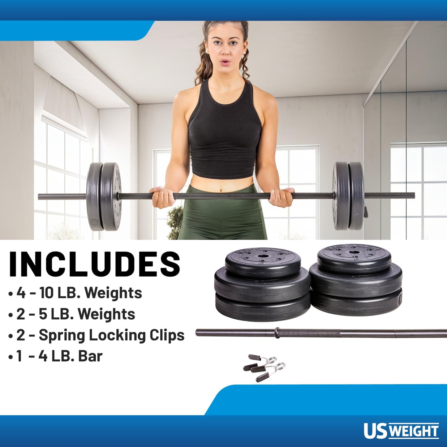 US Weight Duracast 55lb. Barbell Weight Set for Home Gym - Workout Equipment with Adjustable Weights – Durable Gym Equipment for Strength Training