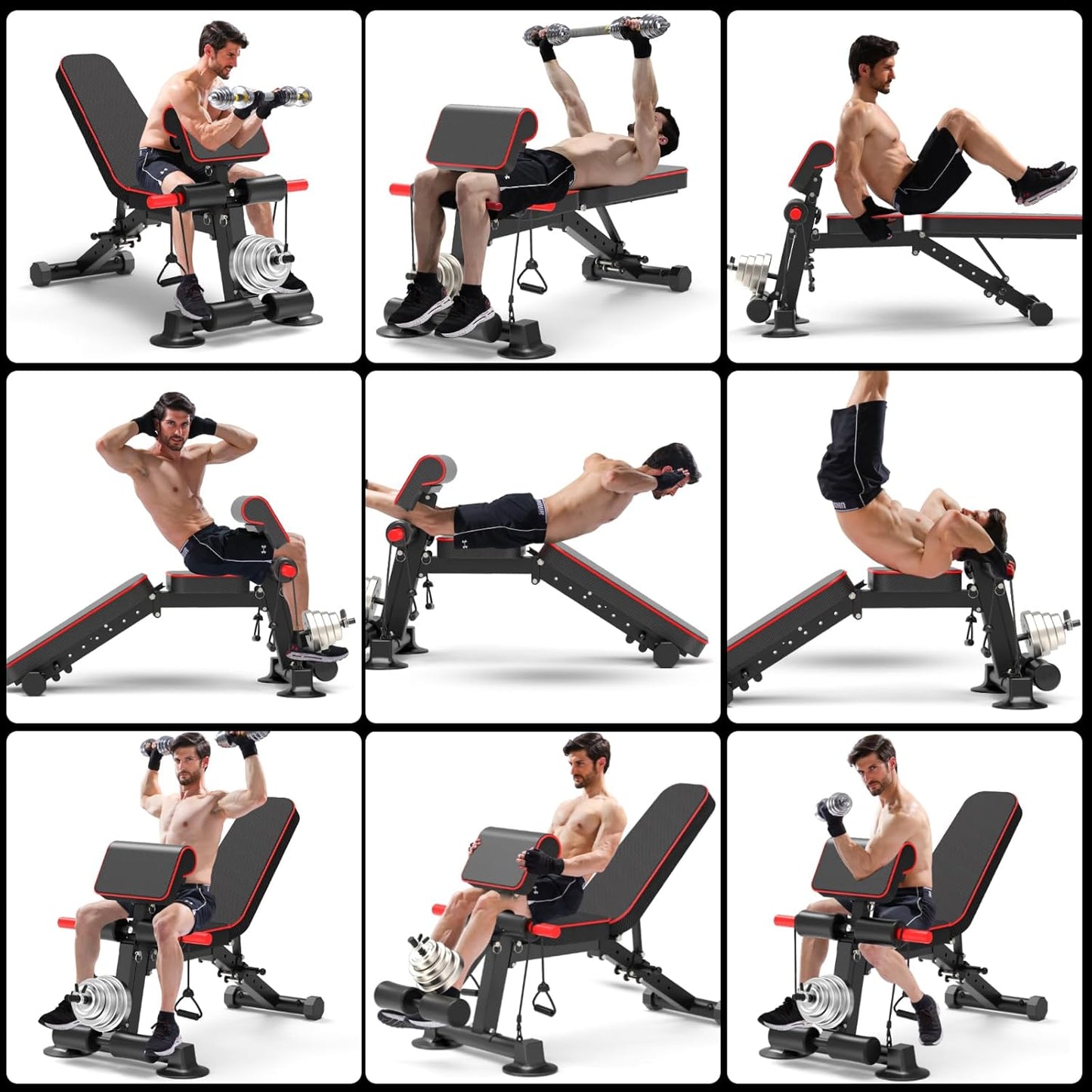 Skiennix Adjustable Weight Bench - Foldable Utility Workout Bench for Home Gym | Supports 600LBS