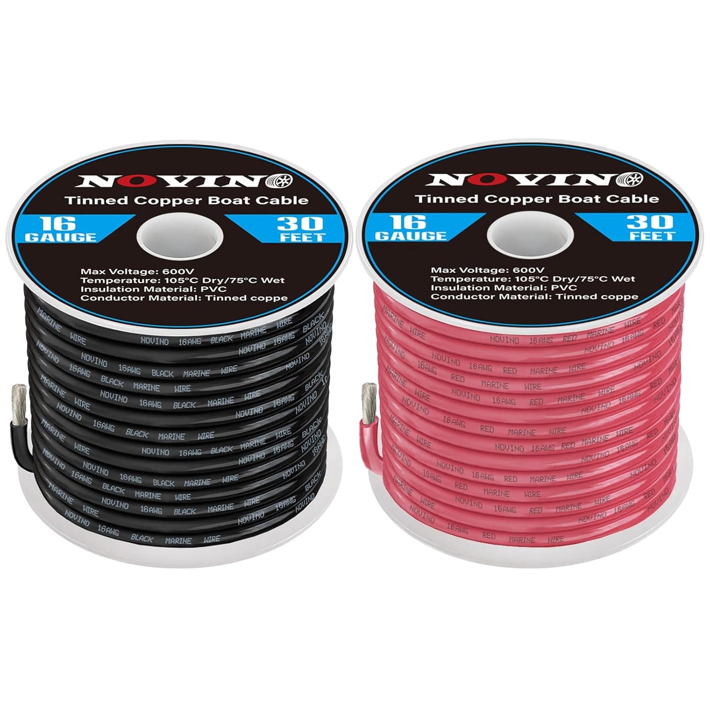 16 Gauge Marine Wire by [Brand Name] - 30FT Red & 30FT Black Oxygen-Free Tinned Copper Cable for Boats & RVs