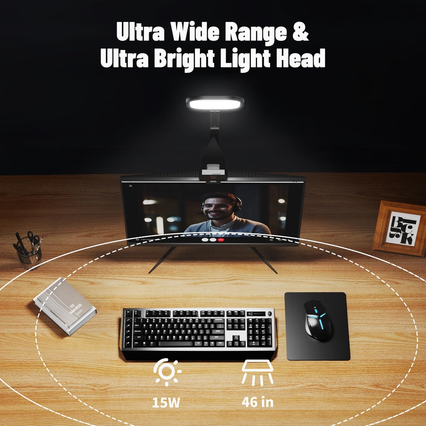 1Pack Video Conference Lighting, Zoom Lighting for Computer with Clamp, 30 Light Modes, Eye-Caring Swing Arm Desk Light with Memory & Timing Func for Home Office, Video Call, Video Conferencing