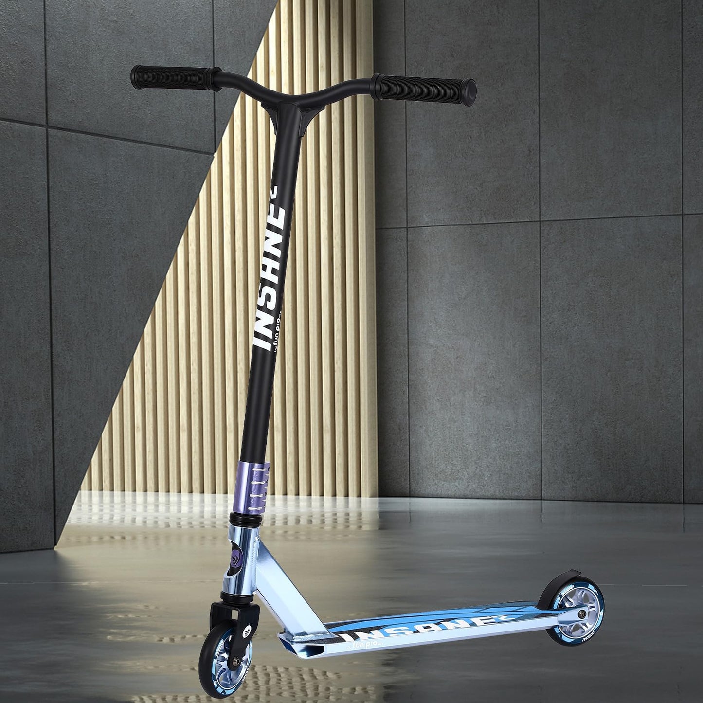 Pro Stunt Kick Scooter with Freestyle BMX Handlebars with 110mm Wheels & ABEC-9 and 88A high Elastic PU Wheels with Aluminum hubs(Sapphire Blue)