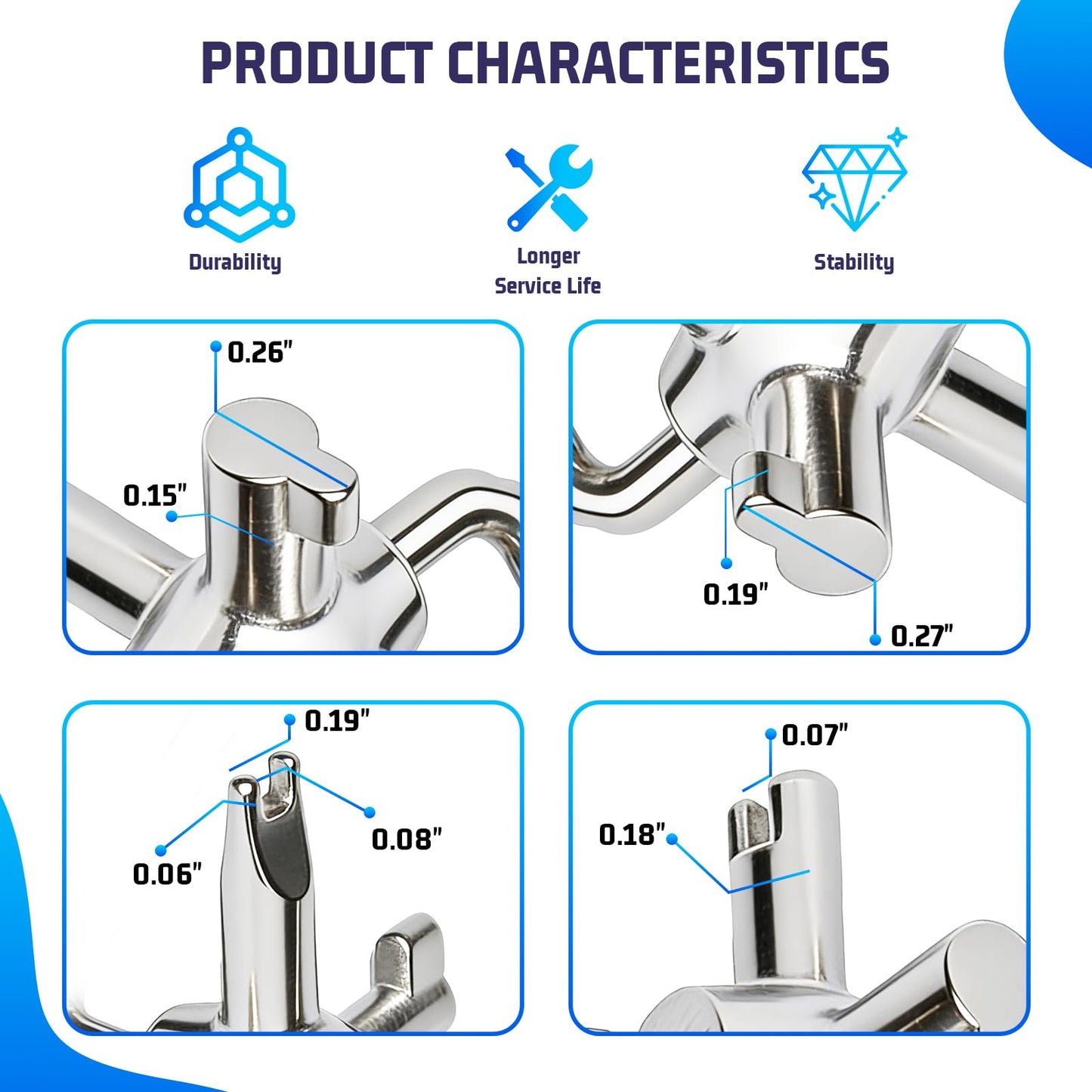 HVAC Tools, Locking Cap Key for Refrigerant Safety Caps, Universal Triple Use Multi Key for Refrigerant HVAC Locking Caps, Tamper Resistant (4 Bits)
