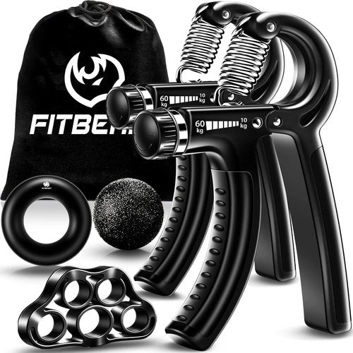 FitBeast Hand Grip Strengthener Kit - 5 Pack Adjustable Resistance Grippers & Stress Relief Tools for Athletes