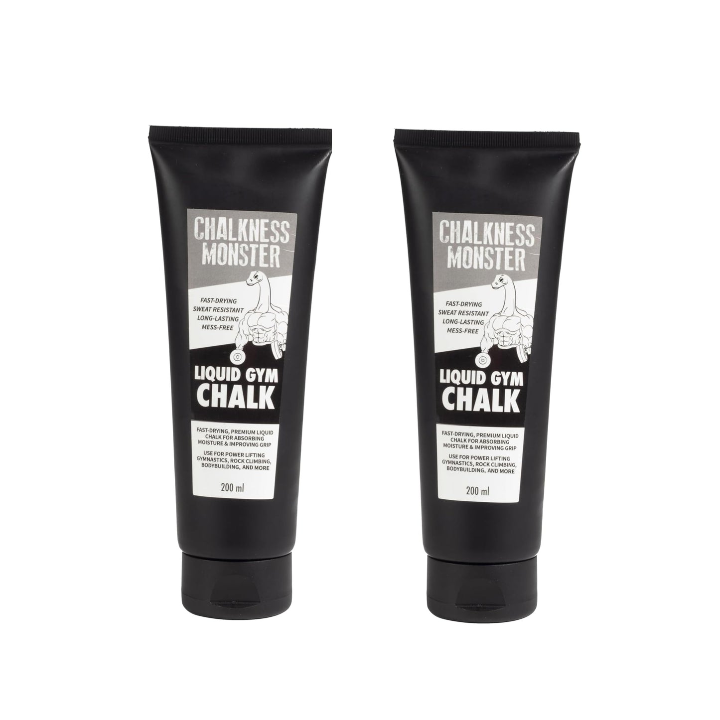 Liquid Gym Chalk - Mess-Free -2 Pack Premium Sweat Resistant Long Lasting Grip - Quick Dry Improved Hand Grip for Gymnastics, Rock Climbing, Power Lifting and More - Chalkness Monster 200 mL Bottle