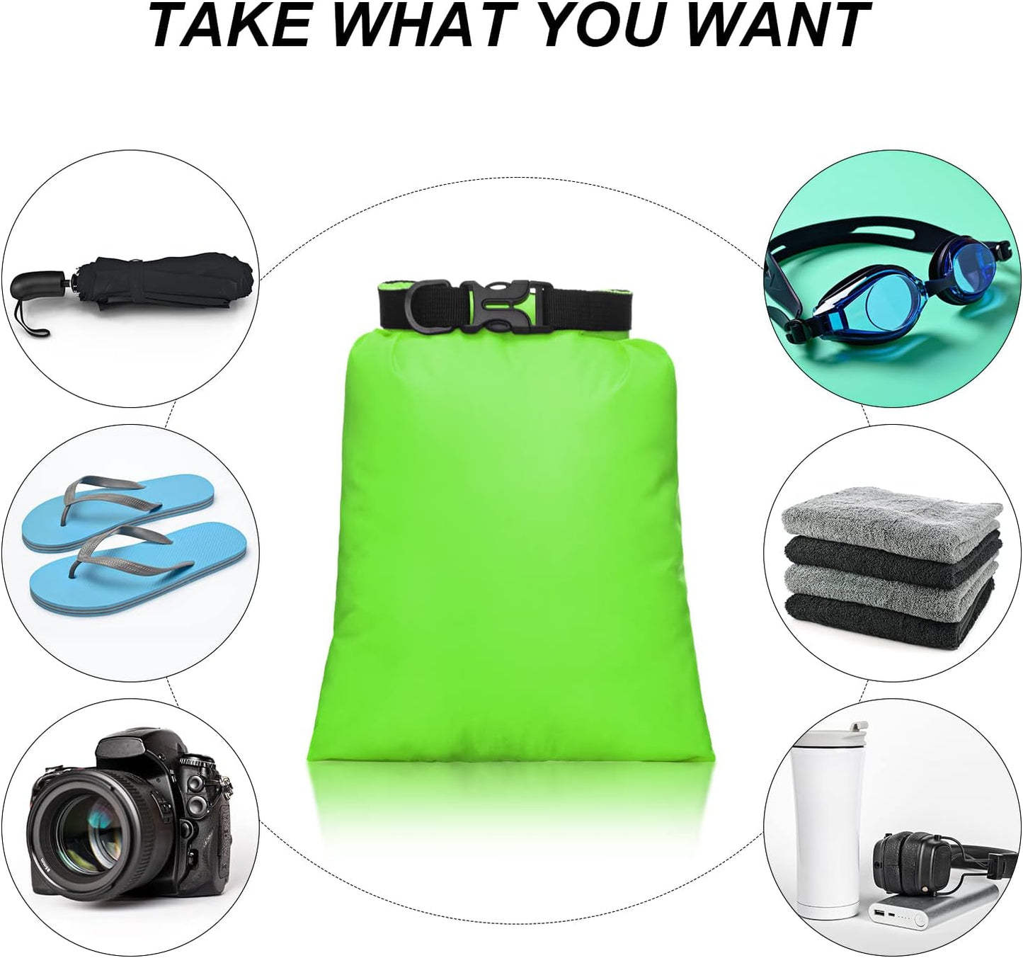 Shappy Waterproof Dry Bags - Lightweight Outdoor Stuff Sacks with Adjustable Strap | 6/12 Pcs, 2-15L Sizes