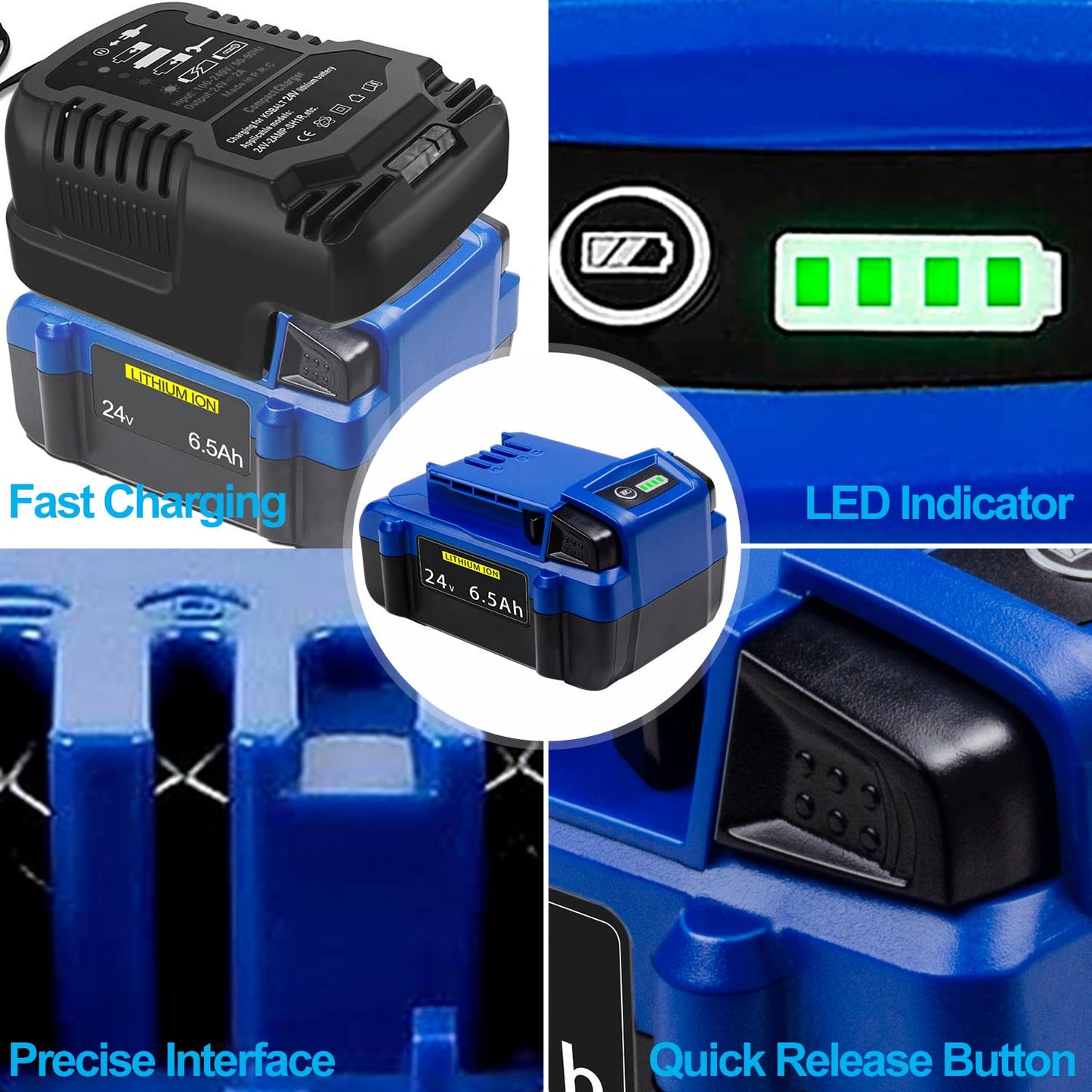 BOTKK 【Upgraded!】 6500mAh Replacement for Kobalt 24V Battery, Compatible with Kobalt 24 Volt Max Lithium Ion Battery KB624-03 KB524-03 KB424-03 KB224-03 KB124-03, 2 Packs