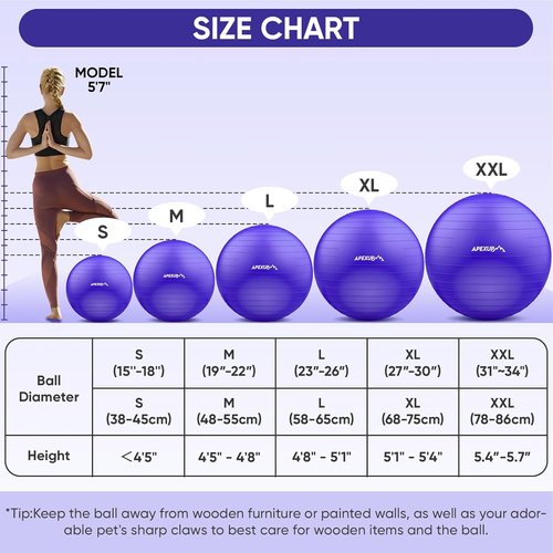 APEXUP Yoga Ball | Anti-Slip Heavy Duty Exercise Ball for Fitness & Core Workouts | 5 Sizes Available