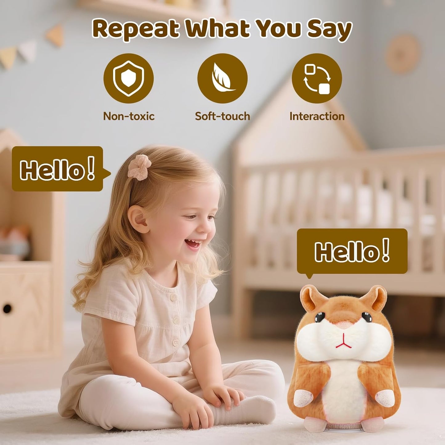 SANJOIN Talking Hamster Toy - Interactive Plush Repeats What You Say | Perfect Gift for Ages 2-8 (Brown)