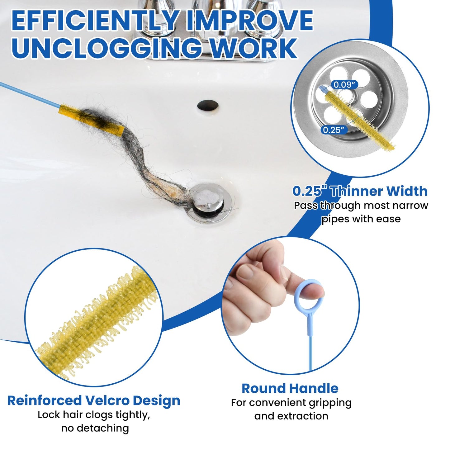 MILYARD 4 Pcs Drain Snake Hair Clog Remover Tool, 50 Inch & 30 Inch Blue Nylon Coated Ring, Anti-Break Flexible Metal Plumbing Snake Tool for Bathroom Sink, Tub, Shower