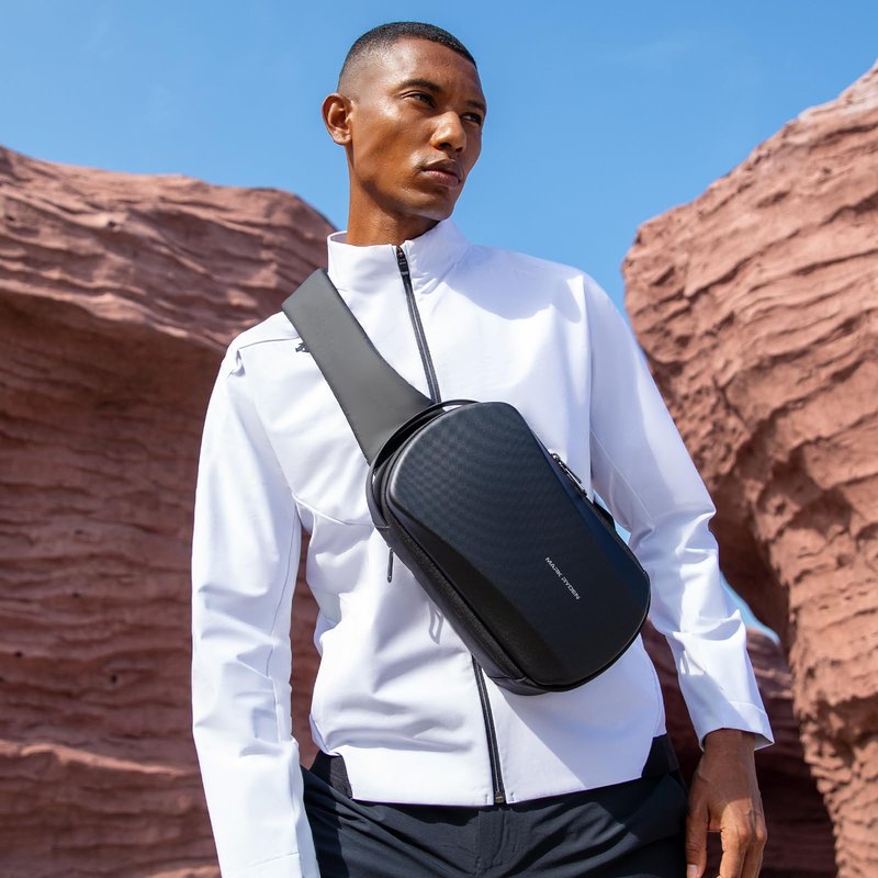 MS Mark Ryden Hard Shell Sling Backpack for Men, Water Resistant Crossbody Backpack with USB Charging Port, Chest Bag for Travel, Gym