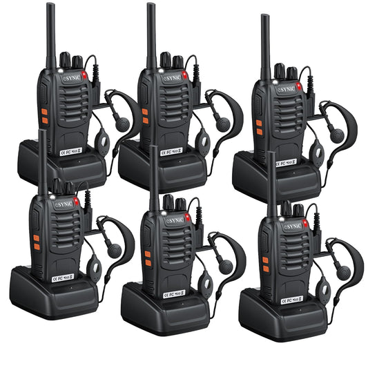eSynic 6 Pack Long Range 3 Miles Walkie Talkies-FRS462 License-Free-2 Way Radio Rechargeable with 16CH-VOX Hand Free-LED Flashlight-1500mAh Battery – Rainproof for Family Camping Hiking Business