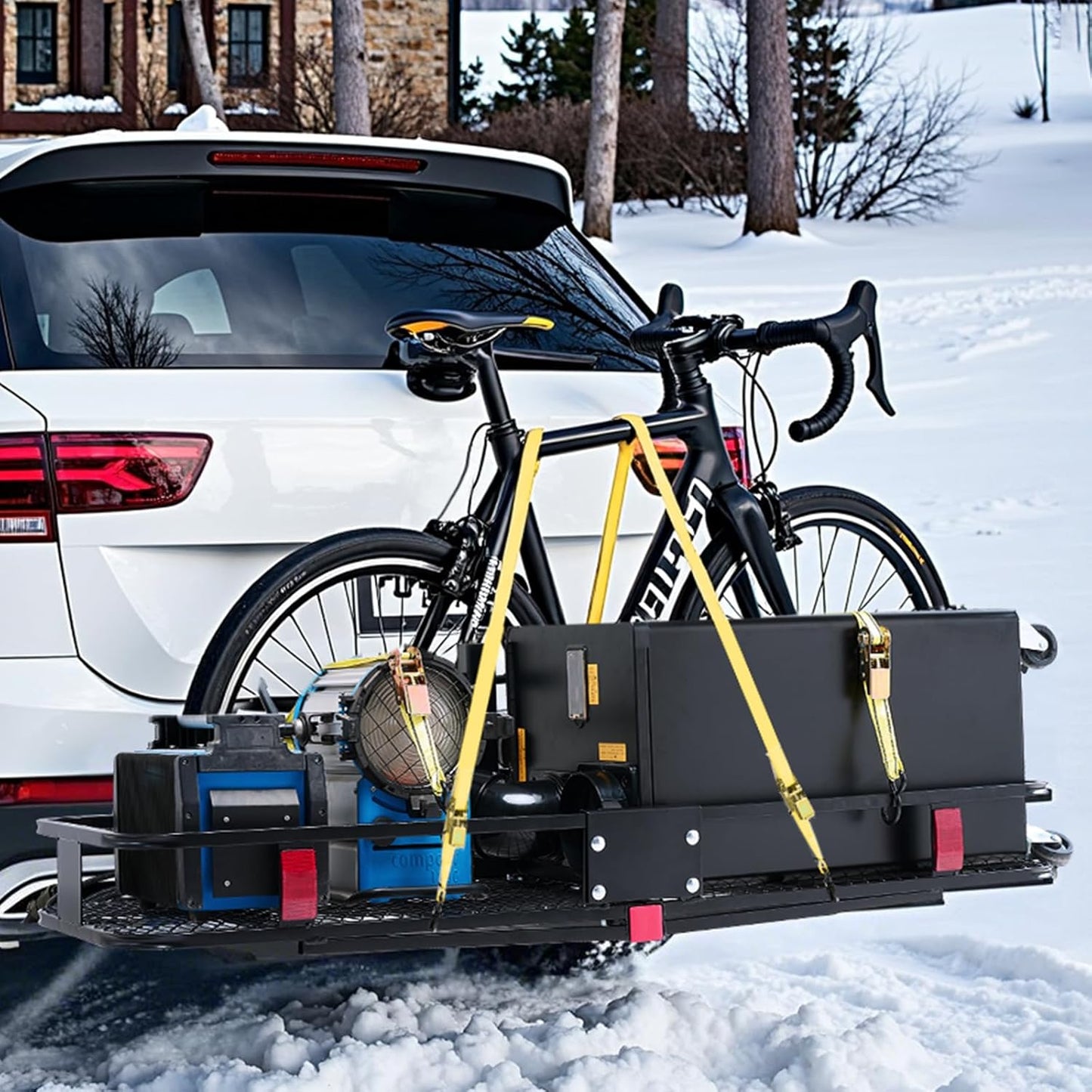 VEVOR Hitch Cargo Carrier - 500 lbs Capacity with Waterproof Cargo Bag & Net | 60"x20"x6" Folding Design for SUVs