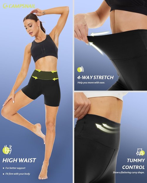 CAMPSNAIL High Waisted Biker Shorts for Women - Tummy Control Spandex | 3"/5"/8" Sizes for Yoga & Dance
