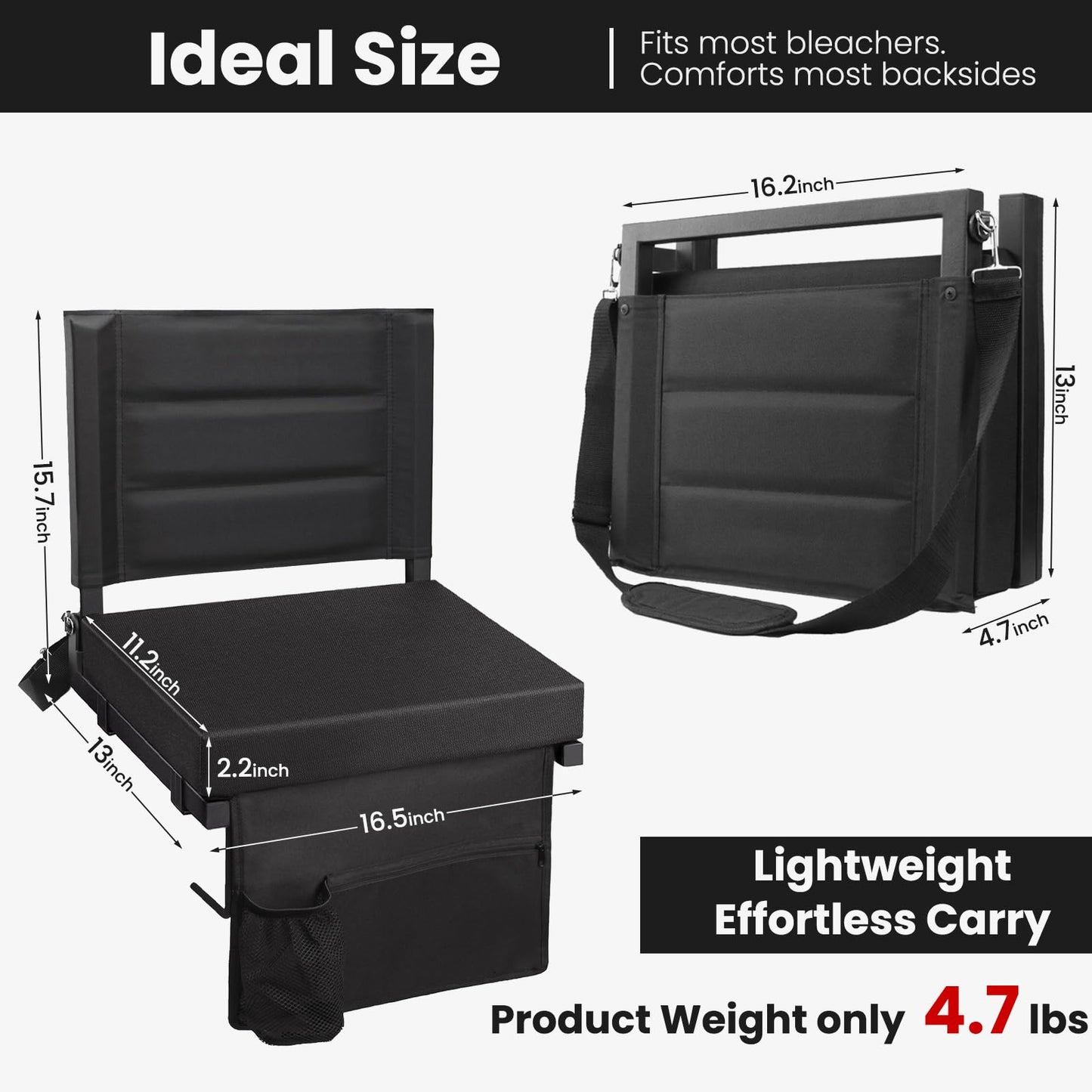 GravGrow Stadium Seats with Back Support, Portable Bleacher Chairs with Back and Cushion, Thick Padded Bleacher Seat, Lightweight Folding Stadium Chair for Sports Events