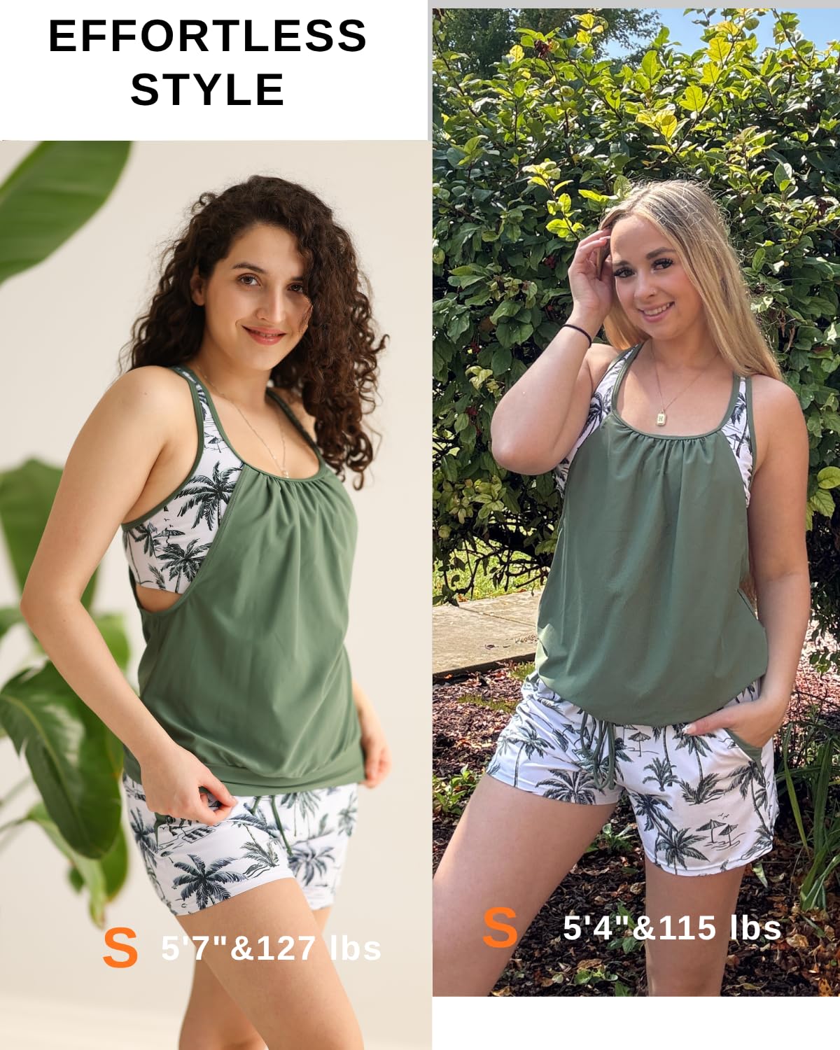 Womens 2 Piece Tankini Swimsuit Blouson Bathing Suit with Pockets Shorts